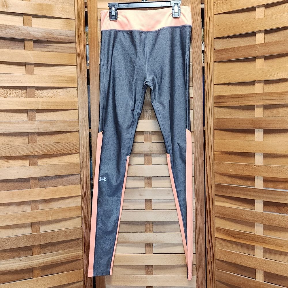 Under Armour Compression Heat Gear Leggings Orange Gray Women's Size S Polyester